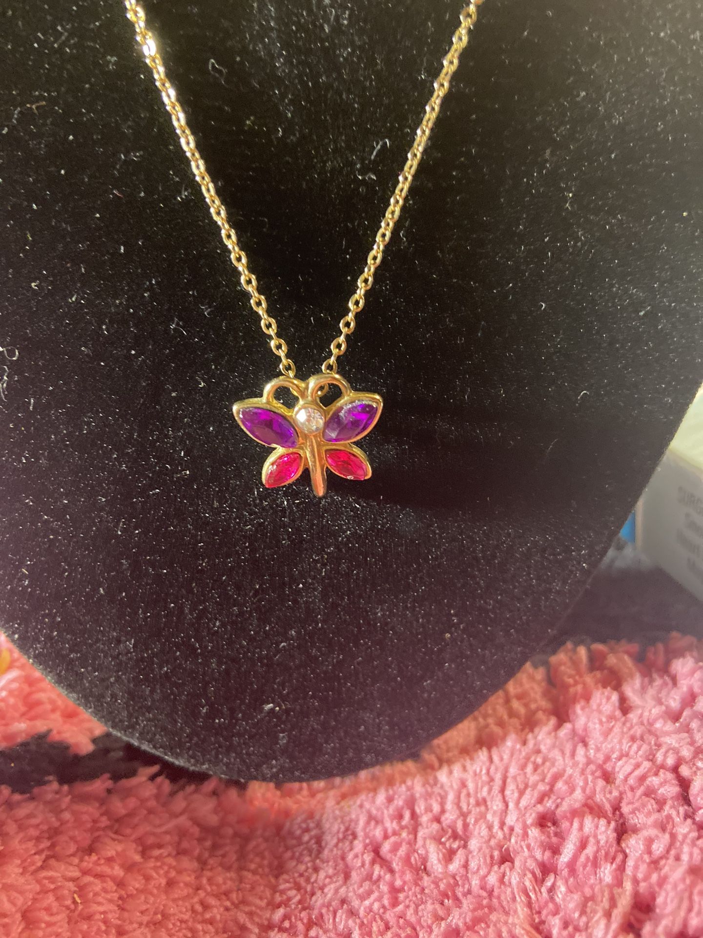 Rhinestone Butterfly Pendant Necklace Dainty Vtg Choker Fairy Cottage Core