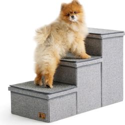 BEDELITE Dog Stairs for Small Medium or Large Dogs, 3 Tiers Dog Steps for High Bed and Couch 17" H, Foldable Pet Stairs with Detachable Mats & Storage