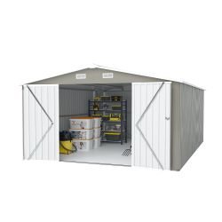 Campcraft Outdoor Storage Shed 10×14 FT with 3 Lockable Doors,4 Air Vents & Sloped Roof,Utility Tool Shed Metal Storage Garden Sheds Frame and 4 Vents
