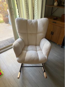 Comfortable white teddy rocking chair