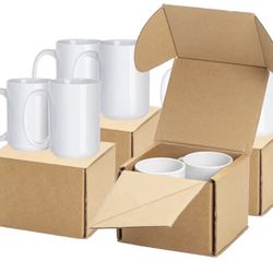 PYD Life 8 Pack 15 OZ Sublimation Ceramic Mugs Blanks Coffee Mugs White Photo Cups Bulk for Cricut Mug Press Print