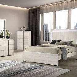 White Queen Bedroom Set 7PC W/ LED