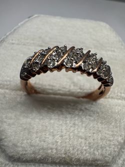 14K 585 Solid Rose Gold Natural Diamond Ring | Size 6.5 | Fine Jewelry