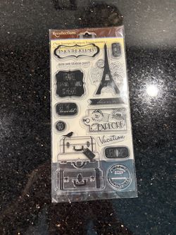 Recollections Clear Stamps ENJOY TRAVEL ADVENTURE VACATION PARIS CAMERA SUITCASE