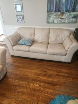 Cream Leather 3-Seat Sofa