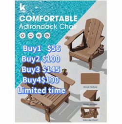 SERWALL Folding Adjustable Adirondack Chair with Cup Holder, Brown Adirondack Chair with 3 Recline Positions, All Weather HDPE Outdoor Adirondack Fire