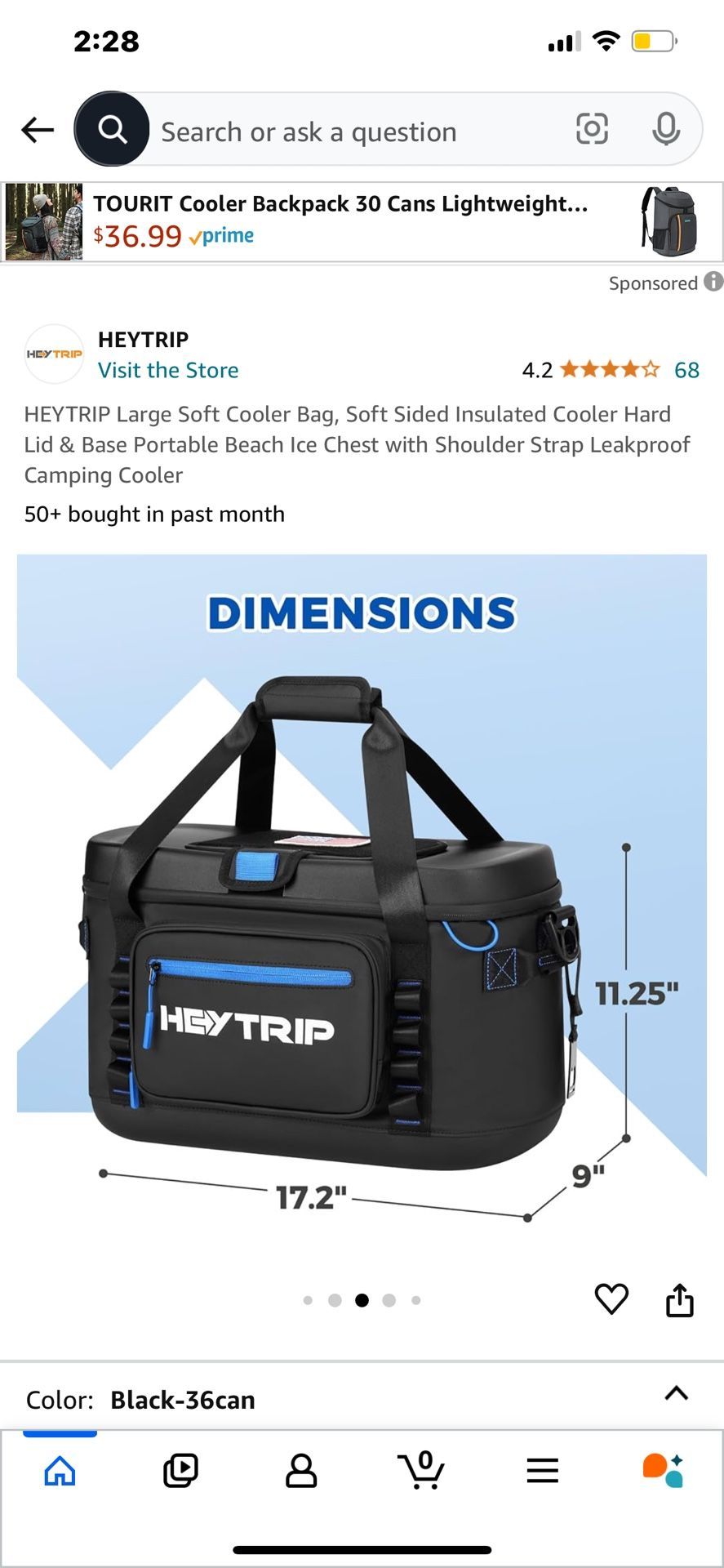 HEYTRIP Large Soft Cooler Bag, Soft Sided Insulated Cooler Hard Lid & Base Portable Beach Ice Chest with Shoulder Strap Leakproof Camping Cooler