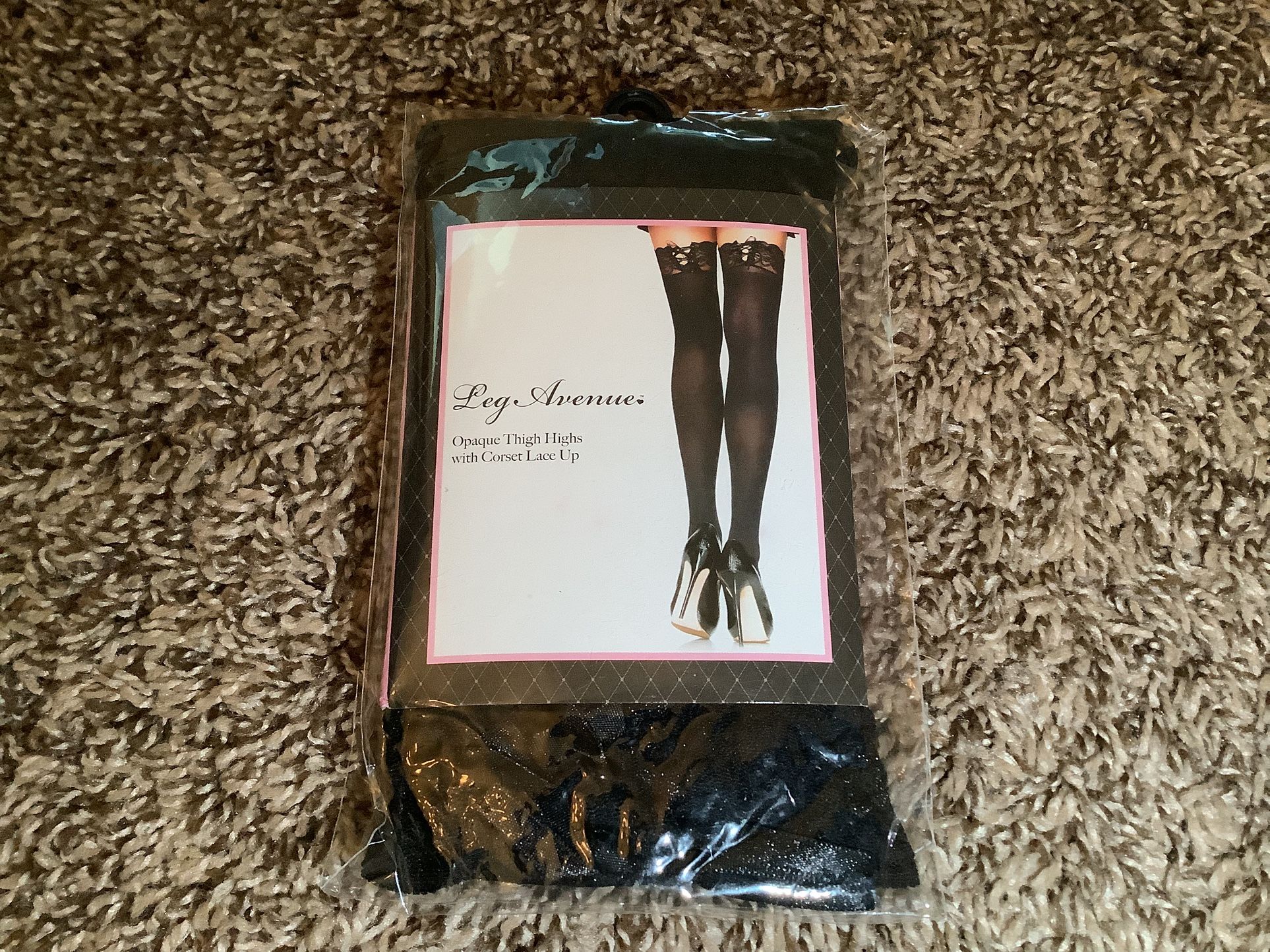 Leg Avenue opaque thigh highs w/corset lace up, color black, One Size