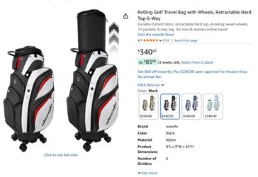 Wosofe Rolling Golf Travel Bag with Wheels, Retractable Hard Top 6-Way | Durable Oxford fabric, retractable hard top, 4 rolling swivel wheels, 11 pock