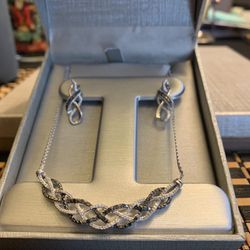 Brand new! Sterling Silver & Diamond Necklace With Matching Earrings