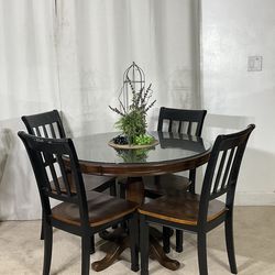 Contemporary ASHLEY Round Kitchen Table with 4 Chairs & Custom Glass