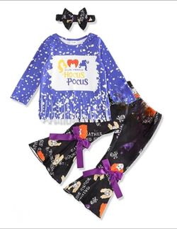 Hocus Pocus Sanderson Sisters Halloween Boutique Set Fringed Top Pants and Headband Set 2-3T