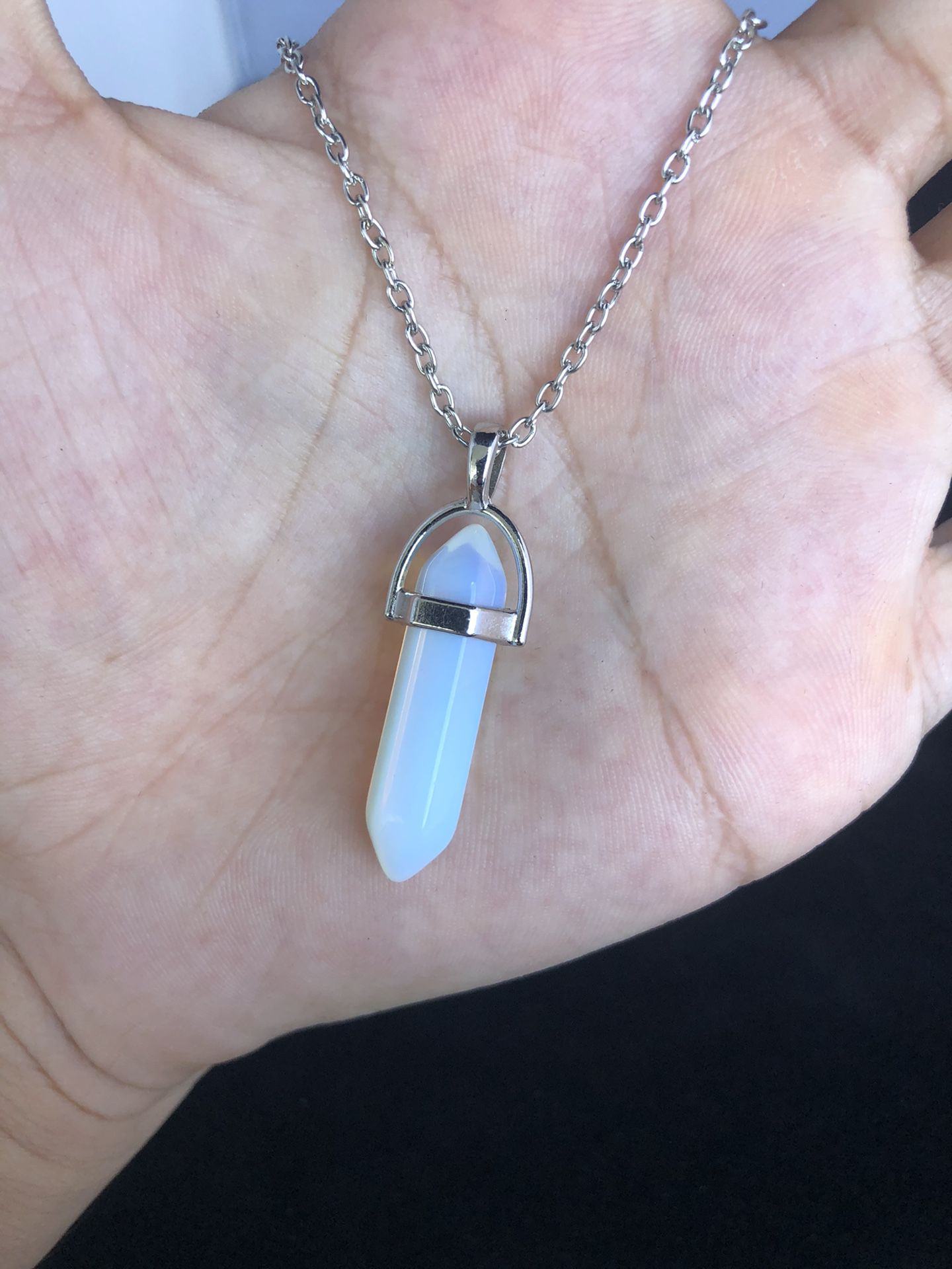 Moonstone Crystal Point Necklace Gem  Necklace Pendant Opal 