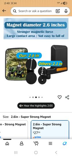 Magnetic Tractor Mirrors Compatible with Kubota B BX Mahindra John Deere Tovota, Strong Magnet Side Mirrors for Forklifts, Lawn Movers, Golf Cart. Sma