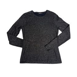 J. McLaughlin Size Small Black Sliver Shimmer Metallic Shirt Long Sleeve top 