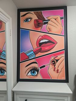 Huge Canvas Framed Modern Artwork! Great For Beauty Studio Suite! Paid Over $400!