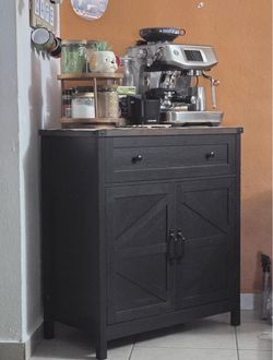 Black Farmhouse Storage Cabinet with Drawer