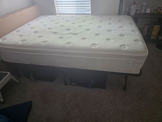 Queen Pillow Top Mattress with Metal Bed Frame