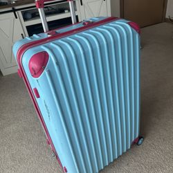 Large Pink Blue Lightweight Hardshell Suitcase 