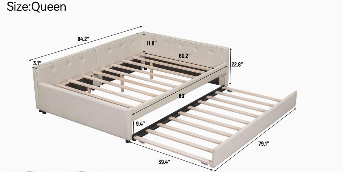 Trundle Bed Frame (queen Top) (full Bottom)