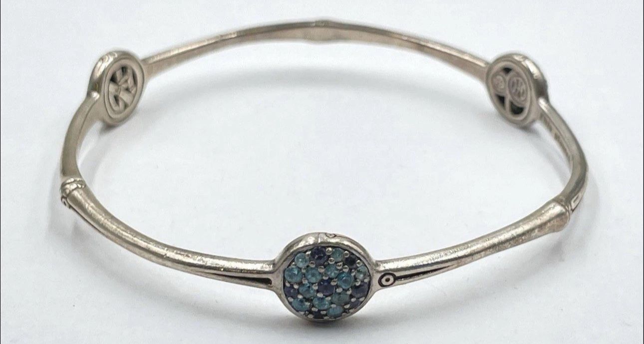 FREE SHIPPING! JOHN HARDY 925 Sterling Silver Topaz & Iolite Bamboo Bangle Bracelet Lot#647
