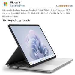 Microsoft Surface Laptop Studio 2 14.4" Tablet 2-in-1 Laptop 120 Hz Intel Core i7-13800H 32GB RAM 1TB SSD NVIDIA GeForce RTX 4050 Platinum