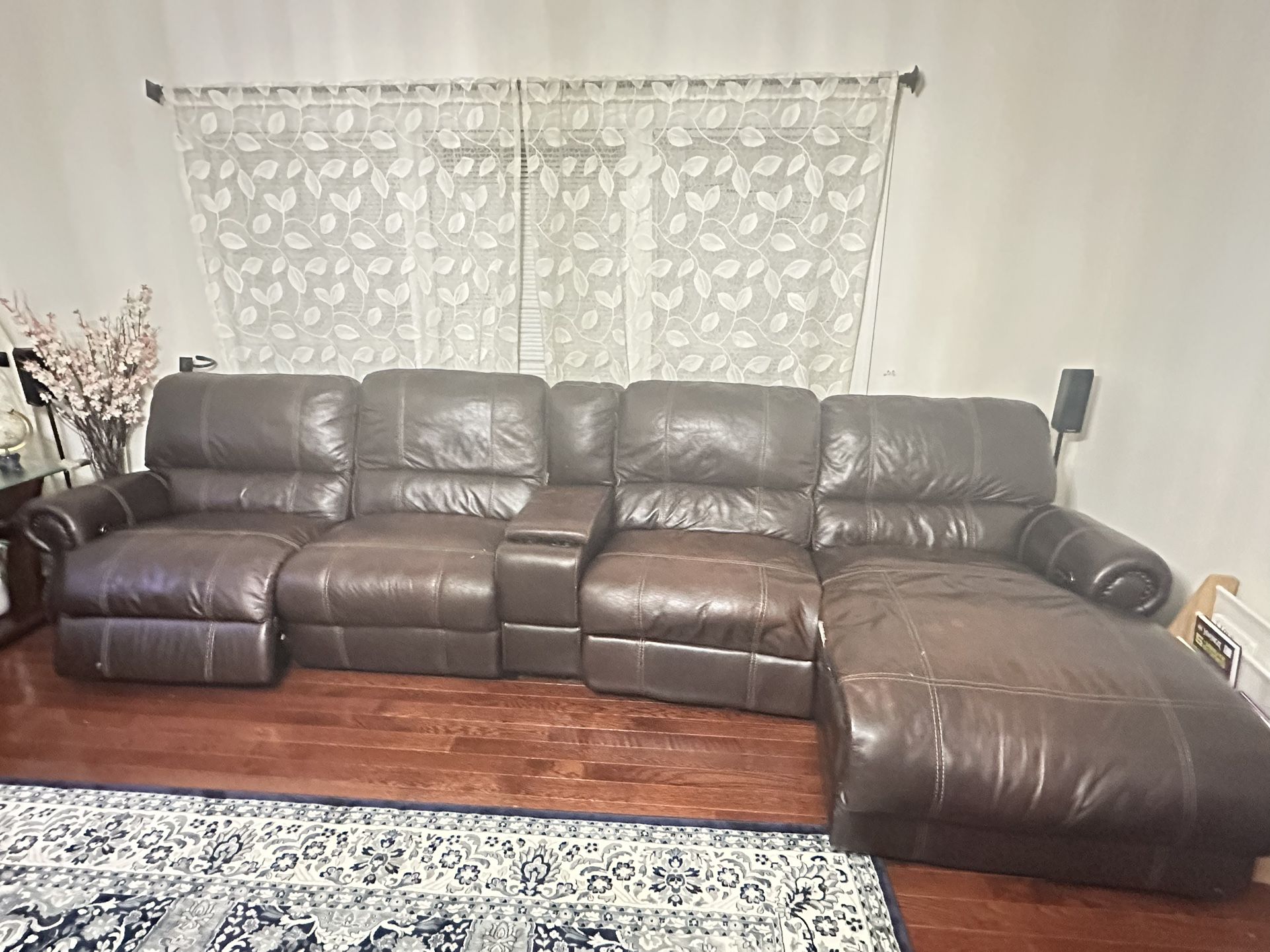 Brown Leather L-sofa