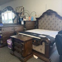 Maylee Dark Brown Upholstered Panel Bedroom Set Queen Or King Bed 