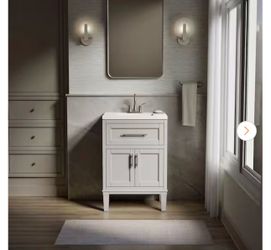 Chesil 24in. Single Sink Freestanding Atmos Grey Bath Vanity with Bianco Bella Quartz Top Assembled