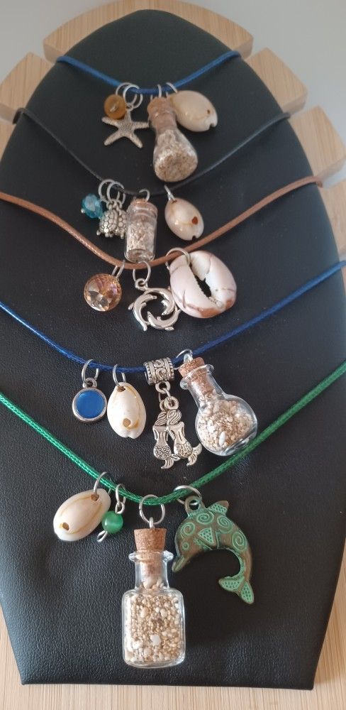 New, Bizzy Necklaces, Shell, Charm, Bead, Hawaii White Sand, Bottle, Color Cord,