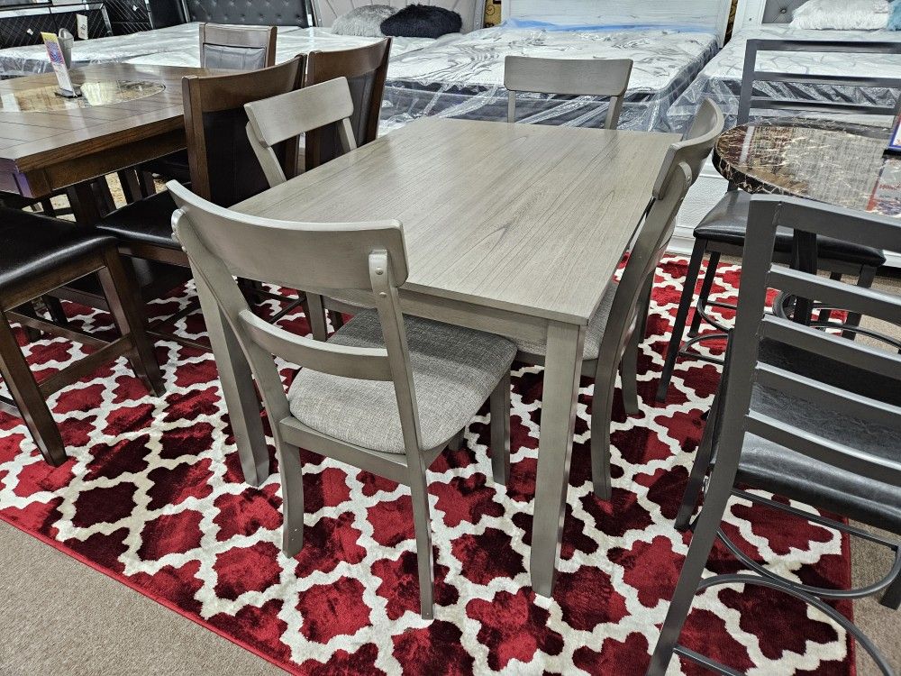 New In Stock Gray 5pc Wood Dining Table Set Special 