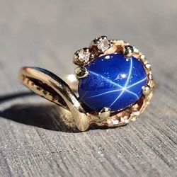14K Yellow Gold 1.52ctw. Star Sapphire & Diamond Cluster Ring