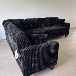 New In Boxes Black Corduroy Sectional Sofa 