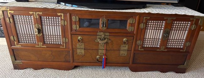 Korean Traditional Wooden Cabinet with Brass Hardware