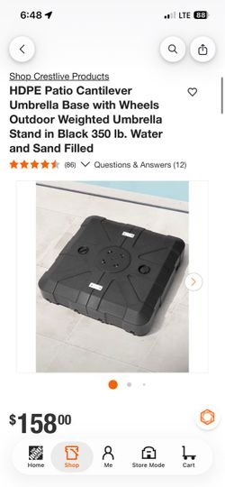 HDPE Patio Cantilever Umbrella Base with Wheels Outdoor Weighted Umbrella Stand in Black 350 lb. Water and Sand Filled