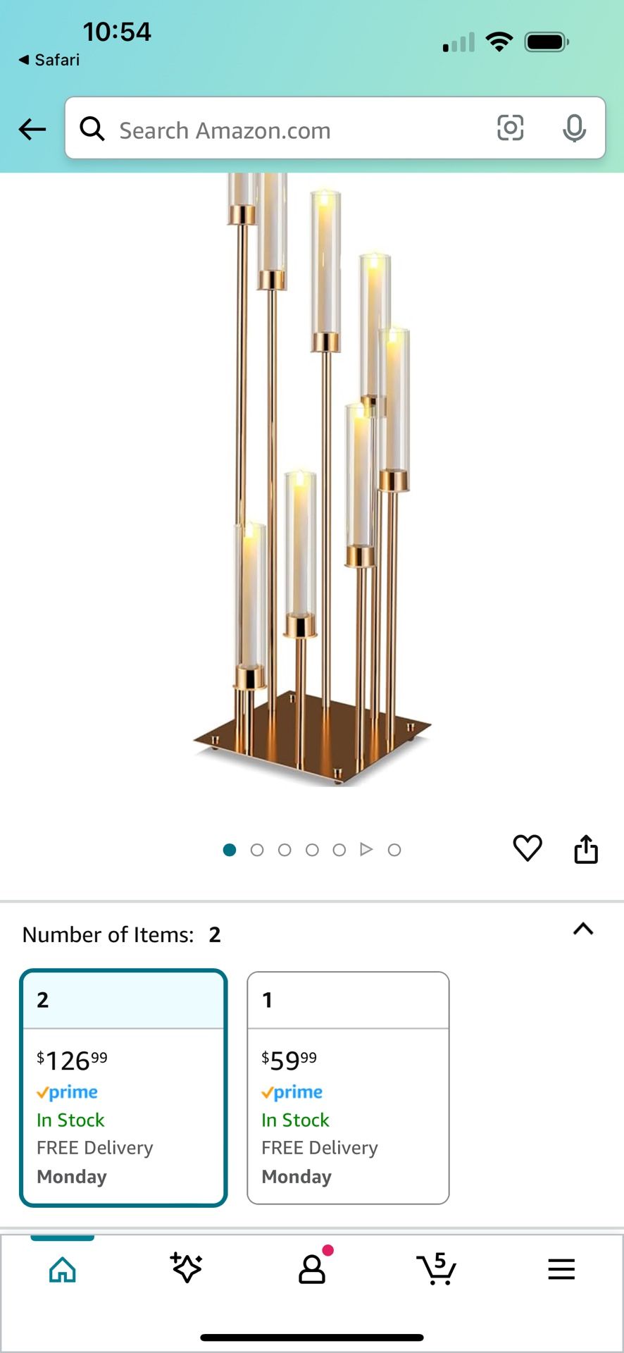 5 Candle Centerpiece 4'2" Tall