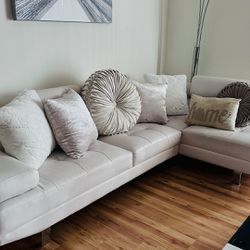 White Leather Sectional Sofá 