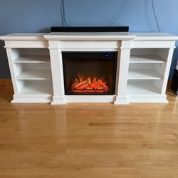 Real Flame 71.75-in W White TV Stand with LED Flat wall Electric Fireplace with Remote Control
