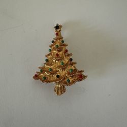 Rare Eisenberg Ice Christmas Holiday Pin Brooch Bulbs Star Gold Tone Vtg Retro