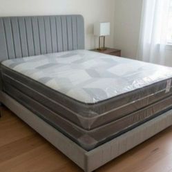 Brand NEW KING SIZE Bed Frame With Mattress And Box Springs Set King Bed Gray Free Delivery 