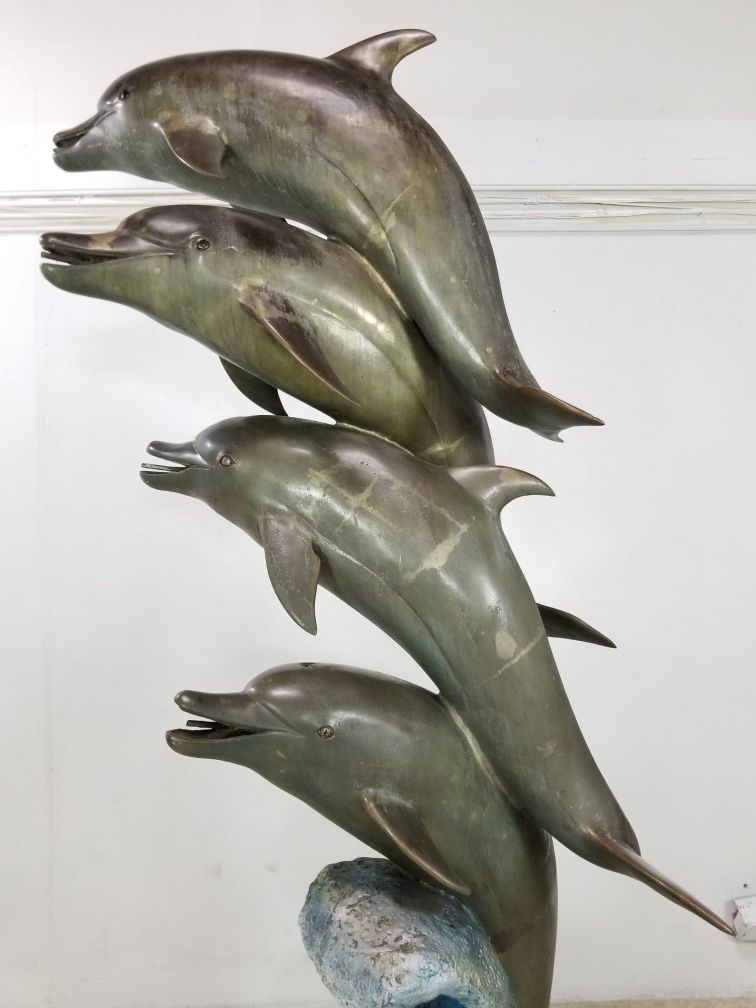 monumental bronze Dolphins water fountain