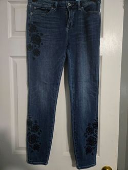CeCe Floral Lace Applique Skinny Jeans Dark Wash Size 8/29