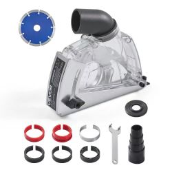 Cutting Dust Shroud for Angle Grinders, Universal 4-5 in Angle Grinder Dust Shroud with 6 Clamping Washers & 5 in Diamond Grinding Cup Wheel, Adjustab