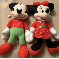 Disney Mickey and Minnie Mouse Plush Pair Christmas Holiday Theme