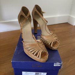 Stuart Weitzman tan leather high platform heels