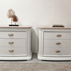 Restored Nightstand Set With Marble Top 