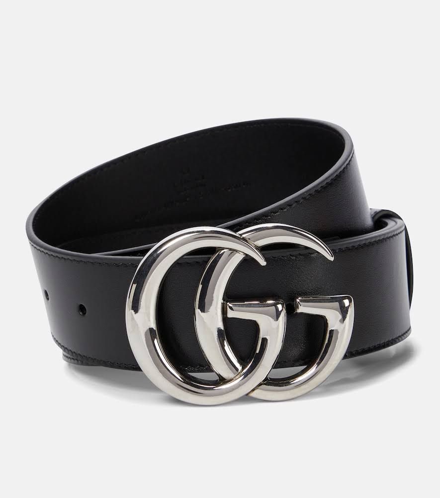 Gucci Double GG Buckle Marmont Wide Black Belt Mens Size 38 US