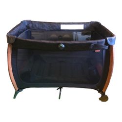 Monbébé Playpen / Bassinet / Pack N Play / Dark Blue & Leather