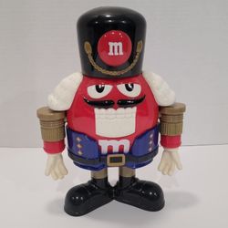 Red M&M Plastic Nutcracker Toy Soldier Candy Dispenser 9.25”