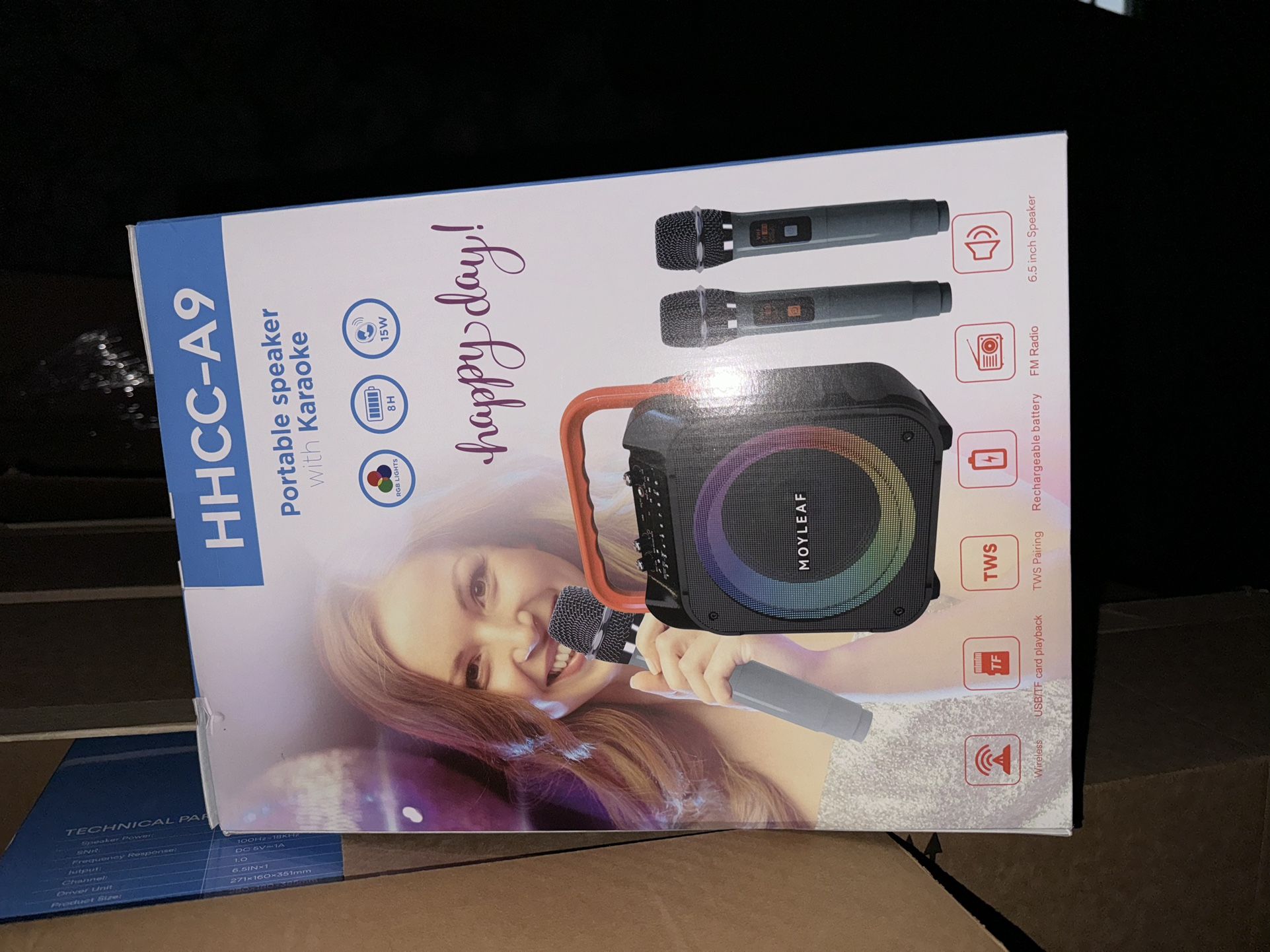 Moyleaf Portable Bluetooth Karaoke Speaker with 2 Microphones Black/Orange